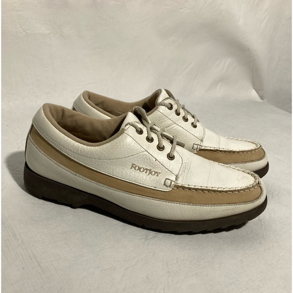 Footjoy Softjoys 98512 Golf shoes white tan leather spike less size 7.5 - Picture 2 of 11
